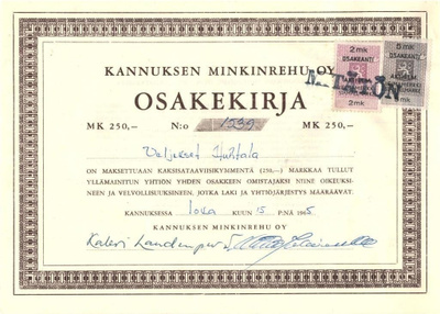 OKK 1965 Kannuksen Minkinrehu Oy, Kannus osakekirja