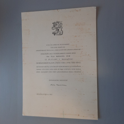 Jatkosodan muistomitalin myöntökirja, RUOTSIKIELINEN