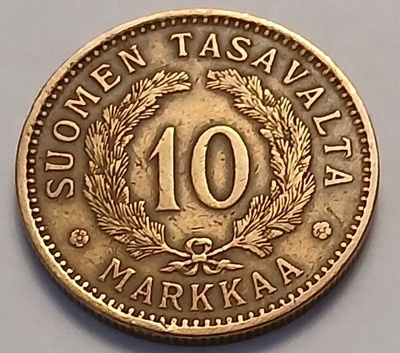 Alumiinipronssi 10 markkaa vuodelta 1928.