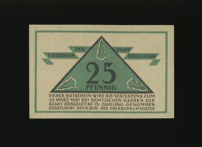 Saksa Notgeld 25 Pfennig, Düsseldorf 15.10.1919