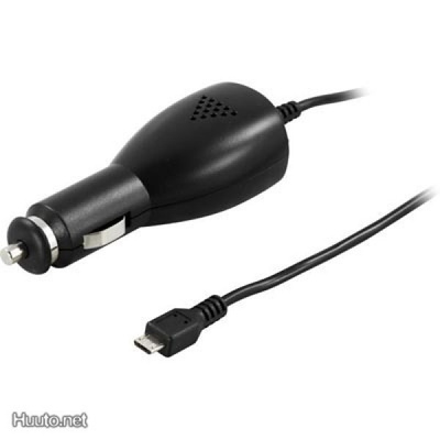 Deltaco USB laturi autoon, USB Micro-B uros, 1A, musta UUSI