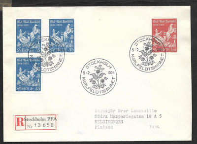 Ruotsi - Erik Axel Karlfeldt FDC 1964 R (Fac. 555-556)