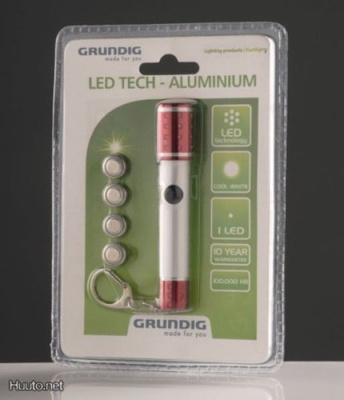 Grundig Led Tech Aluminium Taskulamppu, 6cm, punainen *UUSI*