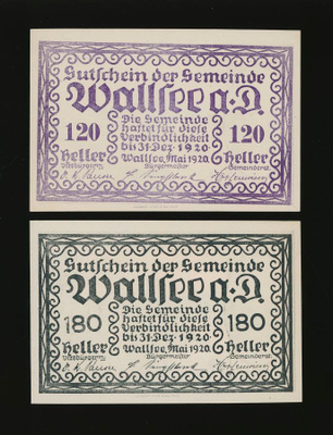 Itävalta Notgeld 120, 180 Heller, Wallsee 1920