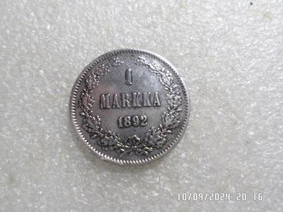 1 mk 1892 hopeaa kulkematon hieman tummunut kl 8-9.
