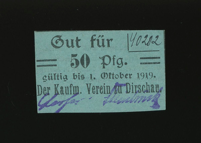 Saksa Notgeld 50 Pfennig, Dirschau 1919