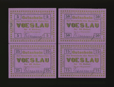 Itävalta Notgeld 5, 25, 50, 75 Heller, Vöslau