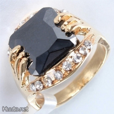 14a .. 14k Kulta Musta Swarovski Crystal .. Sormus