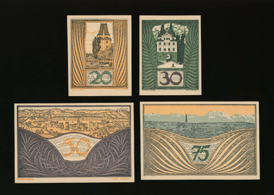 Itävalta Notgeld 20, 30, 50, 75 Heller, Schwanenstadt
