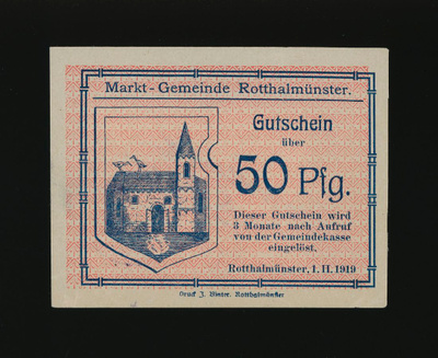 Saksa Notgeld 50 Pfg, Rotthalmünster 1919