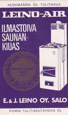 Salo, E. & J. Leino Oy. Leino - Air ilmastoiva kiuas  ,  e50