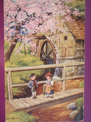 Ad. Hoffmann pariskunta sillalla myllyn luona WANHA