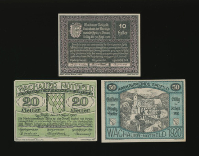 Itävalta Notgeld 10, 20, 50 Heller, Spitz 1920