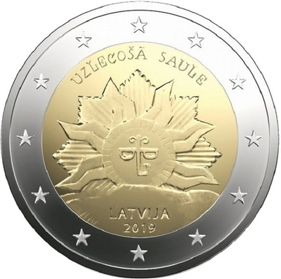 ** LATVIA 2€ 2019 Nouseva aurinko pillerissä **