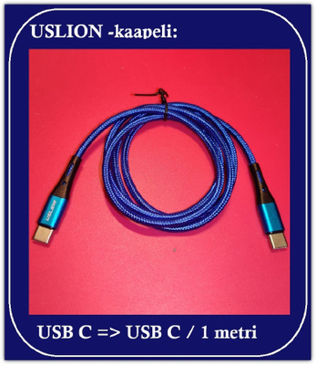 Uslion USB C - USB C -datakaapeli/ latauskaapeli / 1m #29901