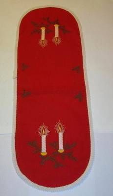 Retro joululiina 2 kpl huudolla 58 cm x 20  konekirjaillut