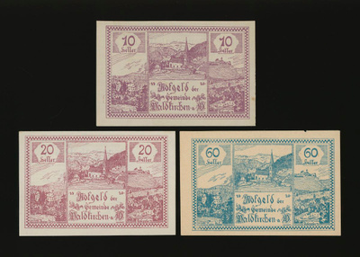 Itävalta Notgeld 10, 20, 60 Heller, Waldkirchen 1920a