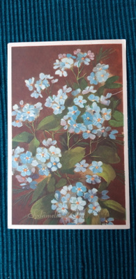 Vanha kukkakortti, kuvataide kortti v. 1953