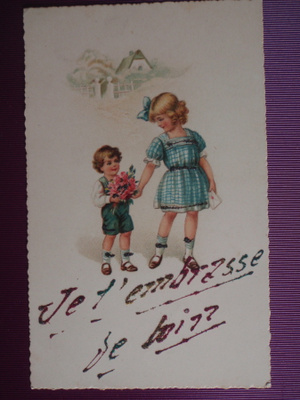 Tyttö ja poika käsikkäin WANHA 1923