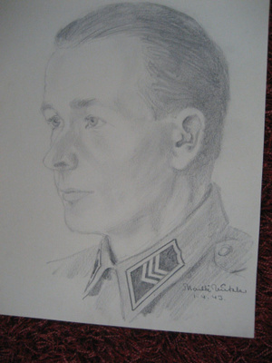 Rintamakuva Kersantista v.1943 Lyijykynä työ.