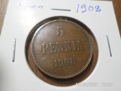 5  penniä  1908     Kl  7  rahakehyksessä