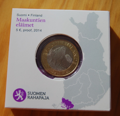 Suomi 2014 5 € Maakuntien eläimet Varsinais-Suomi PROOF