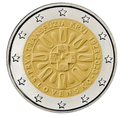 ** SLOVAKIA 2€ 2023 Verensiirto 100 v. pillerissä **