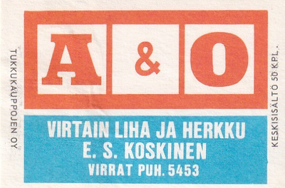 Virrat, Virtain Liha ja Herkku, E. S. Koskinen , A & O   7/6