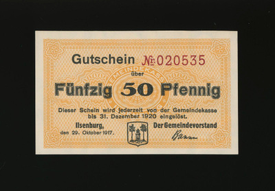 Saksa Notgeld 50 Pfennig, Ilsenburg 29.10.1917