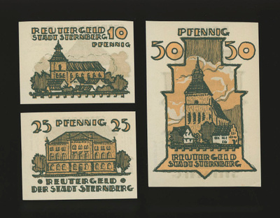 Saksa Notgeld 10, 25, 50 Pfg, Sternberg 1922