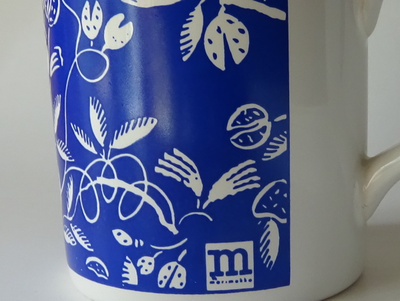 Marimekko sinivalkoinen retro muki Made in England