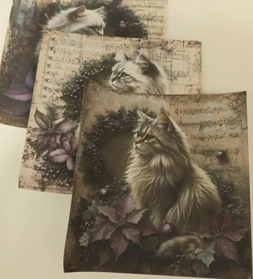 Kuviopaperit JOULUKISSAT / 3 kpl -setti / 15 x 15 cm