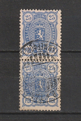 1895 25p sininen Vaakunamerkkipari leimattuna