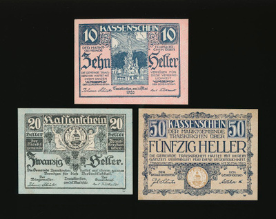Itävalta Notgeld 10, 20, 50 Heller, Traiskirchen 1920