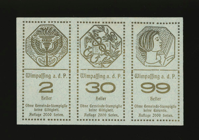 Itävalta Notgeld 2, 30, 99 Heller, Wimpassing 1920