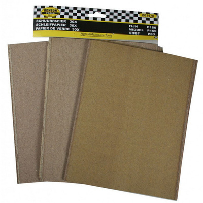 Benson Hiekkapaperi 30 arkkia, 25.5x20cm, P80, P150 ja P180