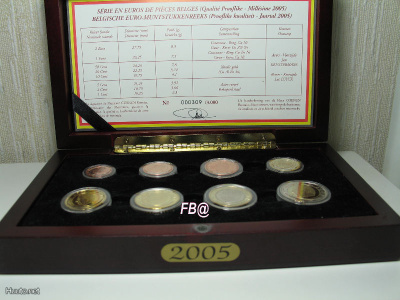 2005 BELGIA 1c - 2euro  Proof sarja laatikossa.