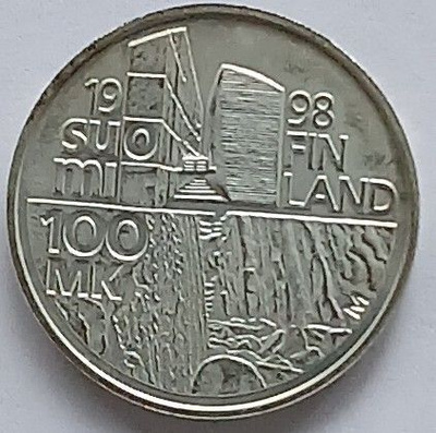 JUHLARAHA. Hopea 100 mk, Alvar Aalto vuodelta 1998.
