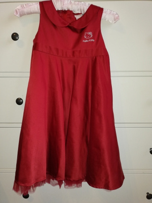 HELLO KITTY tummanpunainen juhlamekko, koko 128cm / 7-8v