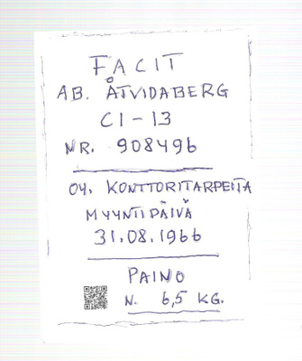 Facit, laskukone, CI - 13, 1966.