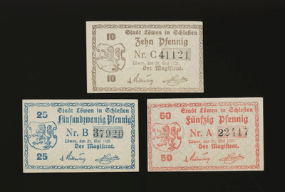 Saksa Notgeld 10, 25, 50 Pfg, Löwen 1920