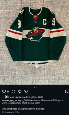 Mikko Koivu Minnesota Wild Game worn C-paita