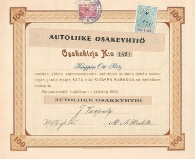 OKK 1920 Autoliike Oy, Rovaniemi osakekirja