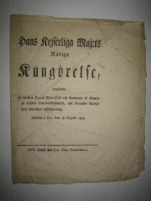 Hans Kejserliga Majestets Nådiga Kungörelse 1812