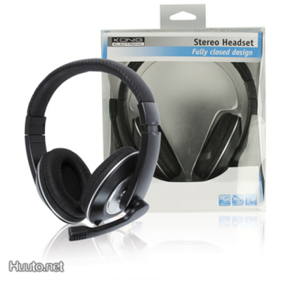 König 130 Stereo Headset, Suljettu, 2x3.5mm, 2m, musta UUSI