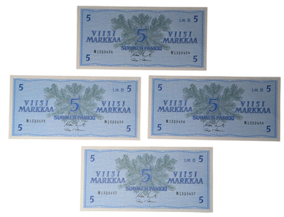 5 Markkaa 1963 Litt. B, peräkkäiset numerot