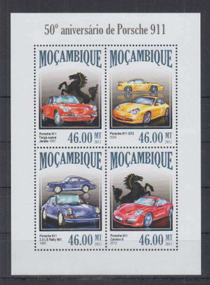 AUTOT Porsche autoaiheinen blokki MOSAMBIK 2013 **