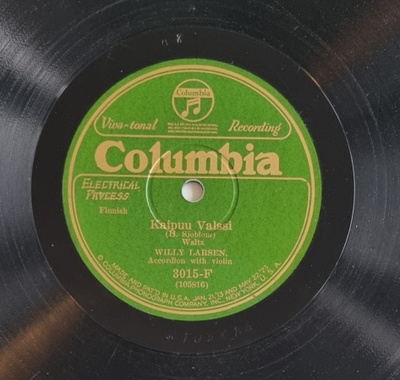 Savikiekko 1925 - Willy Larsen - Columbia 3015-F