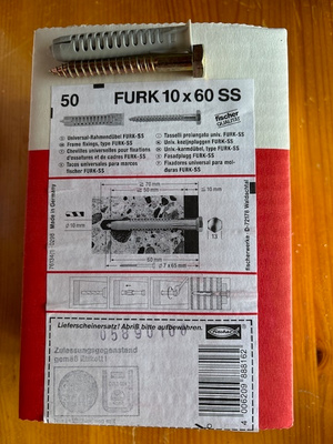 Fischer FURK  10x60 SS karmitulppa kuusiokoloruuvi, 50kpl