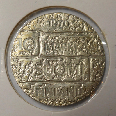 Suomi. 10 Markkaa 1970 "Paasikivi". Hopea 0.500.